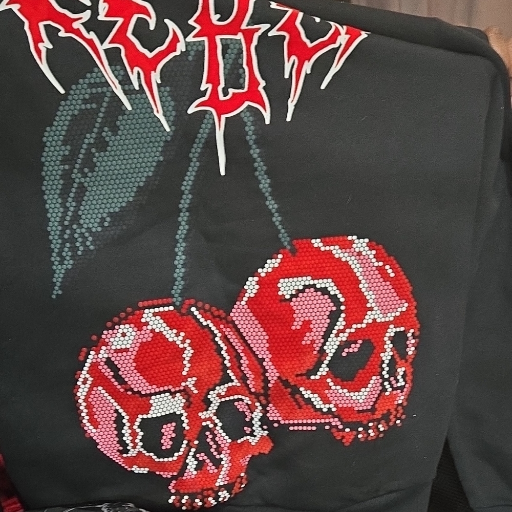 NWT Rebel Vengeance Black Hoodie with Red Skull Design